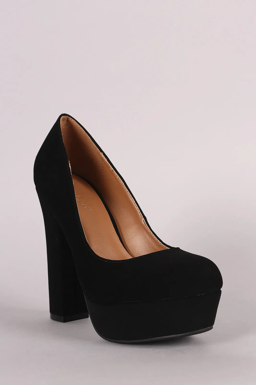 Bamboo Nubuck Chunky Heeled Platform Pump