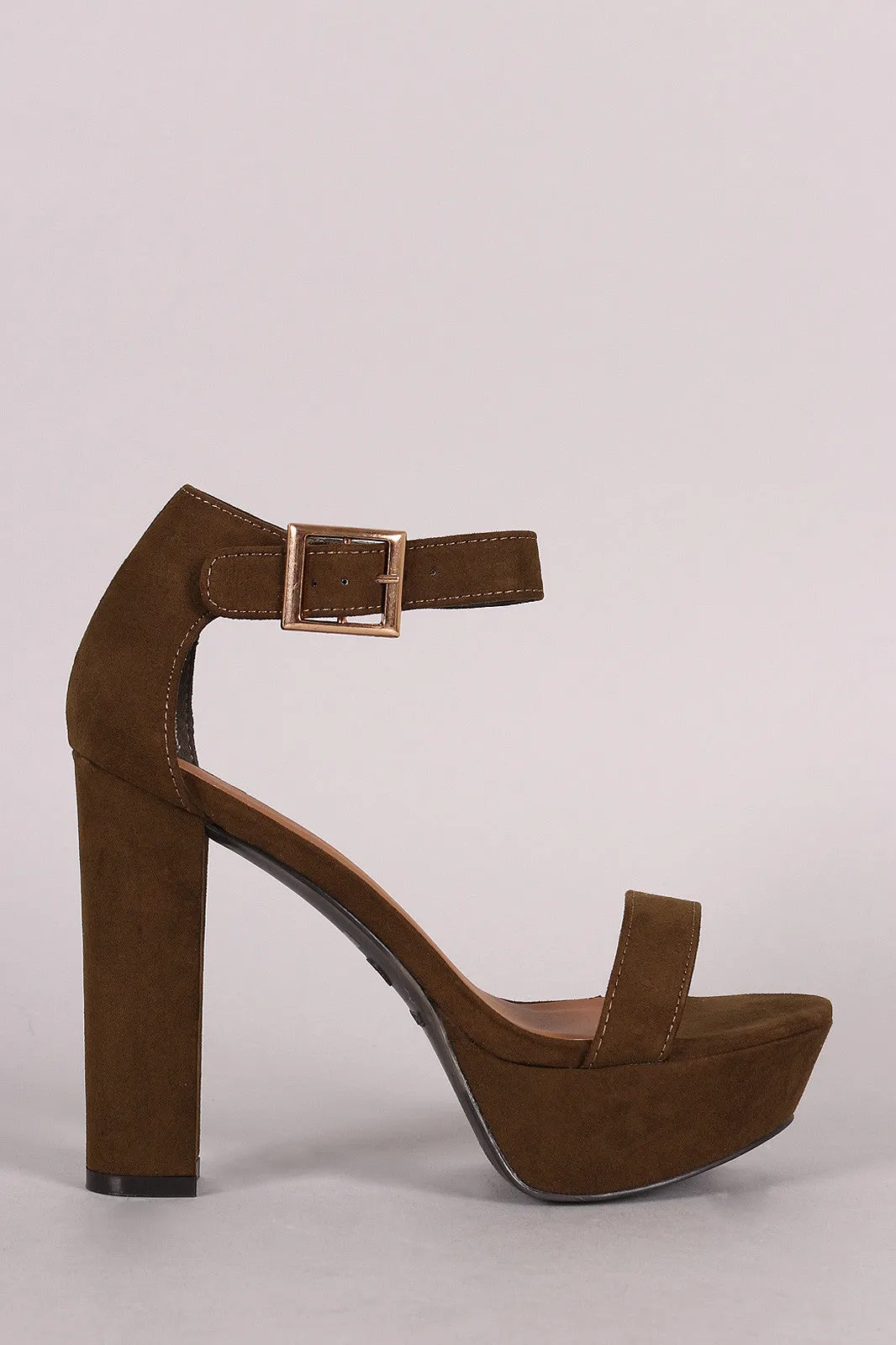 Bamboo Suede Buckle Chunky Platform Heel