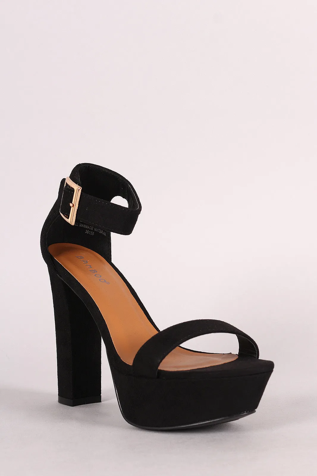 Bamboo Suede Buckle Chunky Platform Heel