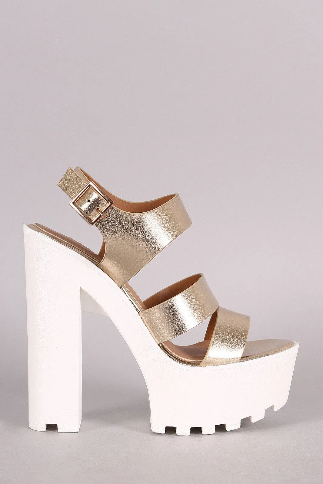 Bamboo Triple Band Lug sole Chunky Platform Heel