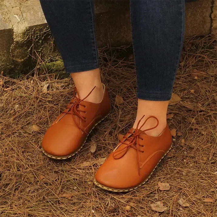 Barefoot Oxford Shoes Women - Laced Antique Brown