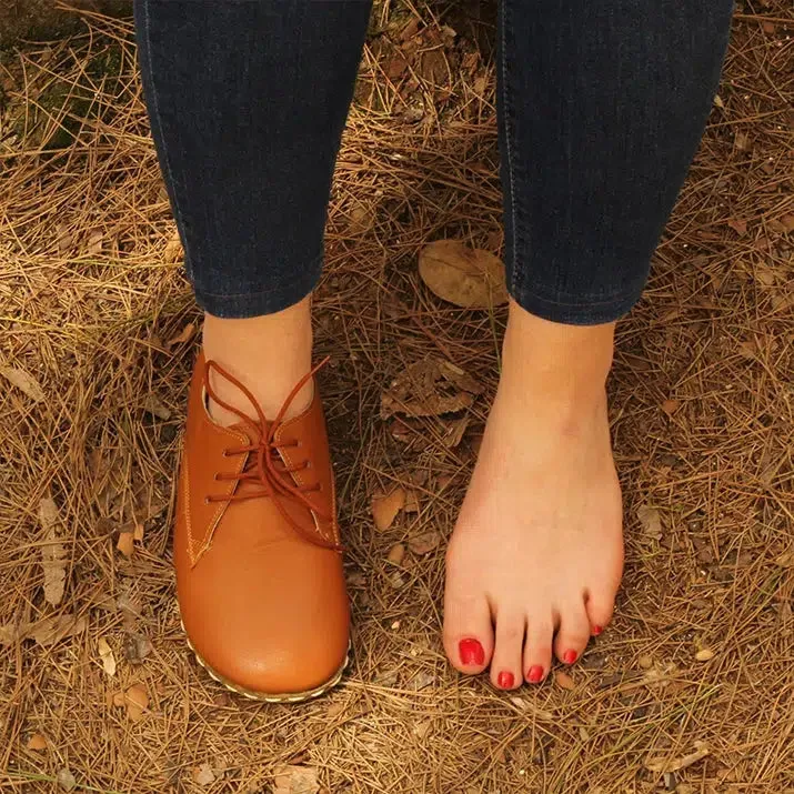 Barefoot Oxford Shoes Women - Laced Antique Brown