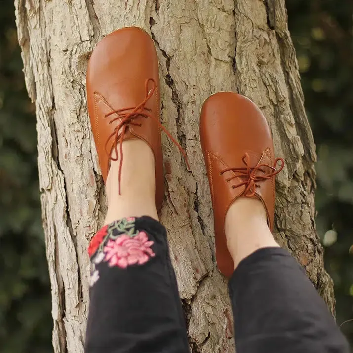 Barefoot Oxford Shoes Women - Laced Antique Brown