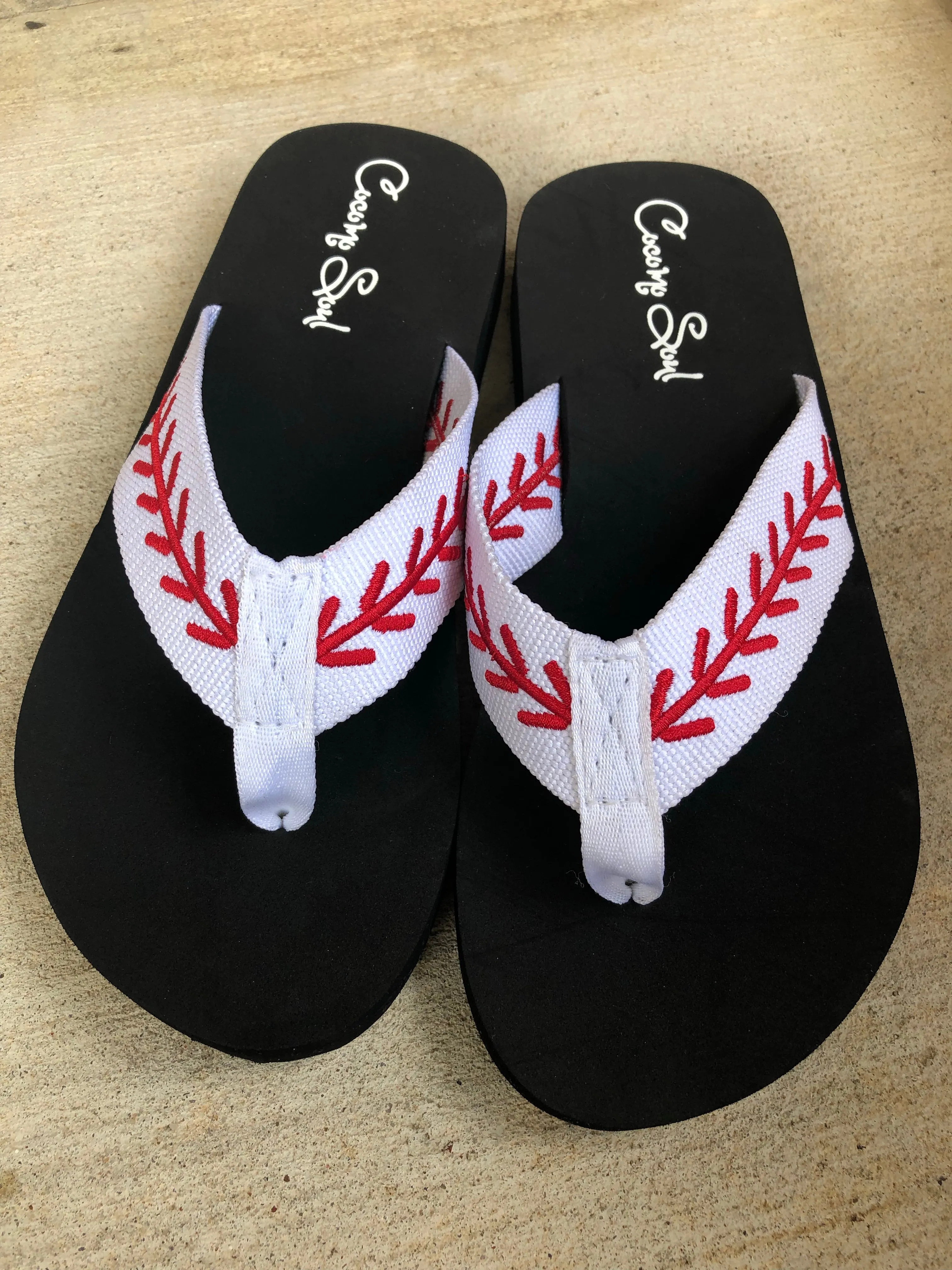 Baseball Embroidered Baseball Flip Flops Sandals Slippers Womens