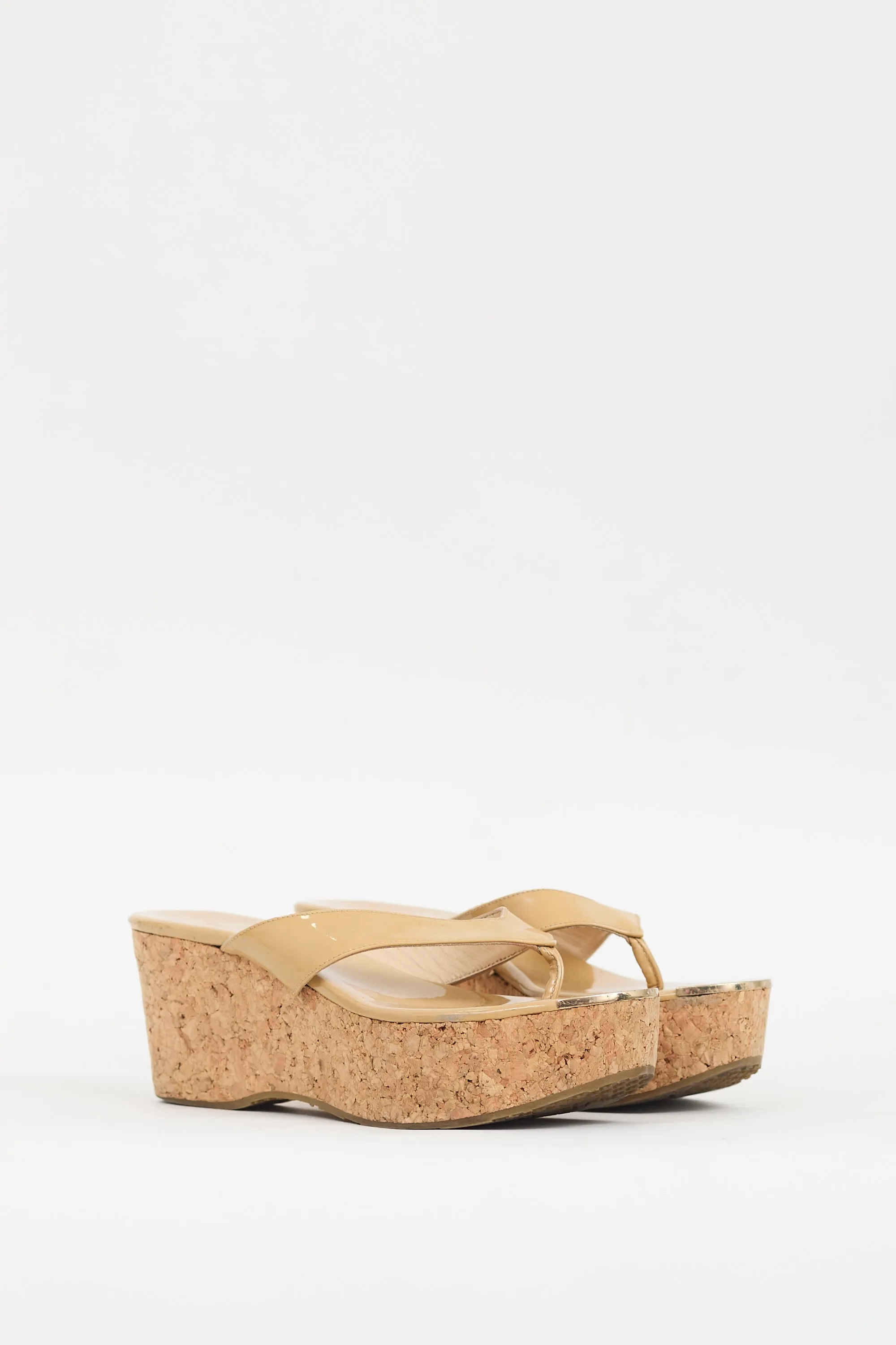 Beige Patent & Cork Pathos Wedge Sandal