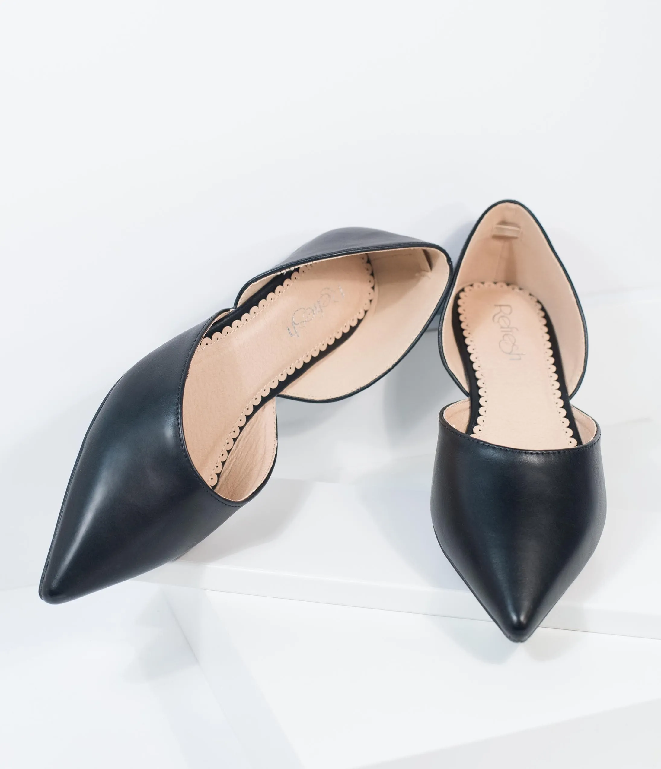 Black Leatherette Pointed Toe Flats