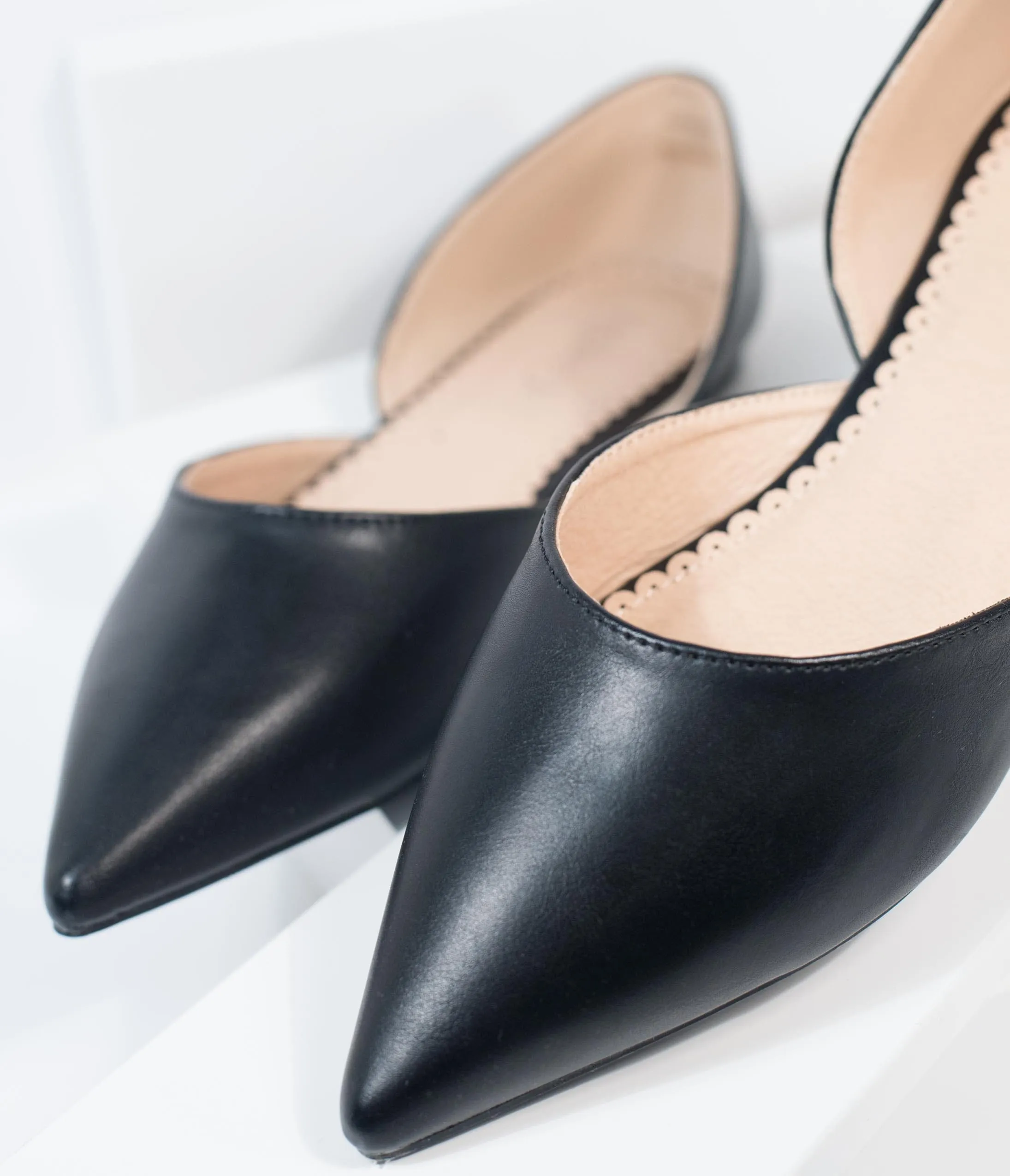 Black Leatherette Pointed Toe Flats