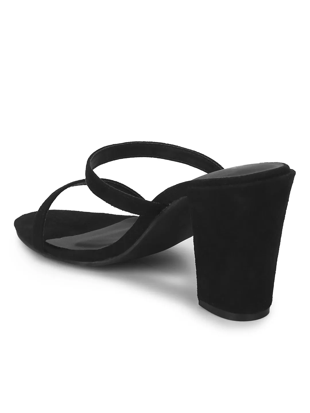 Black Micro Block Heel Slip On Mules