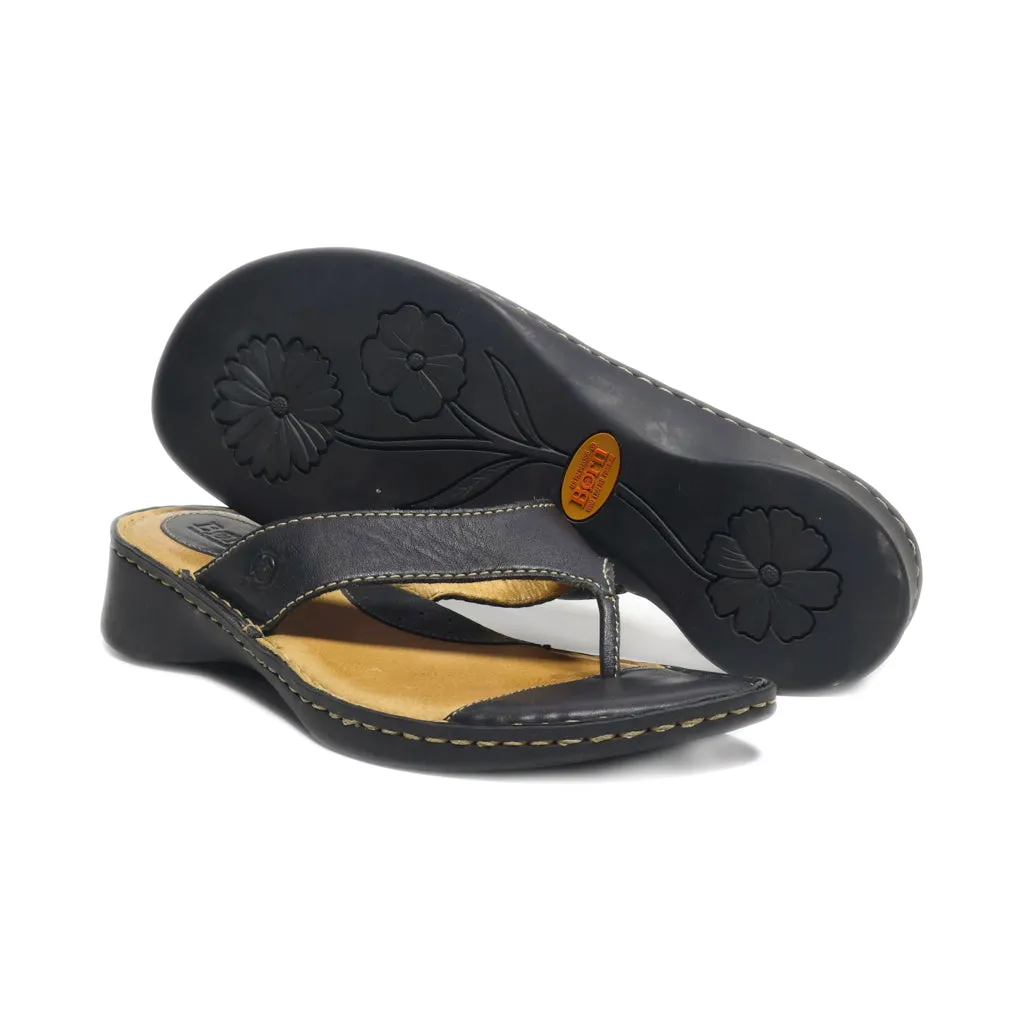 Born Flip Flops Leather Black Colour For Women