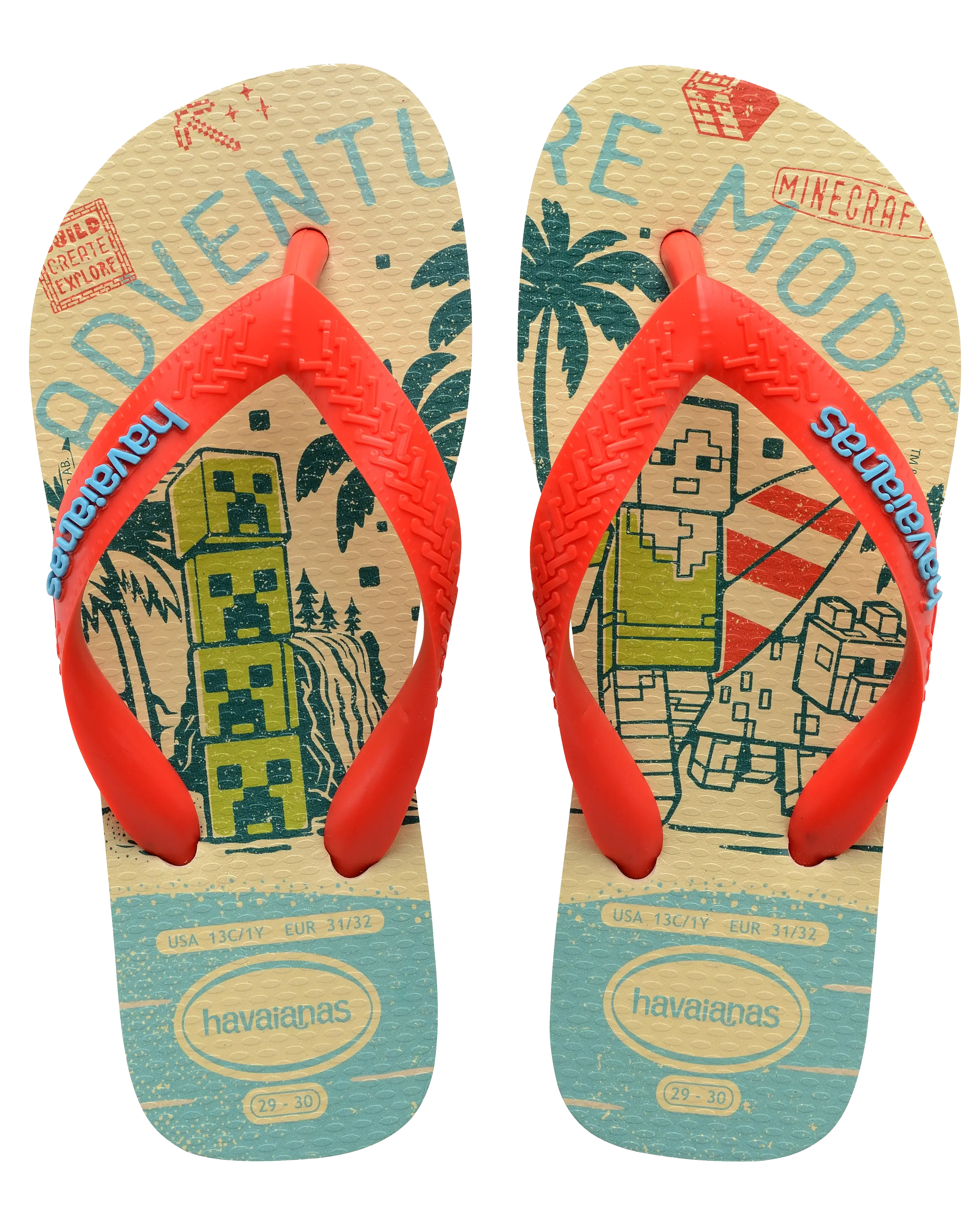 Boys Minecraft Flip Flops in Beige & Orange