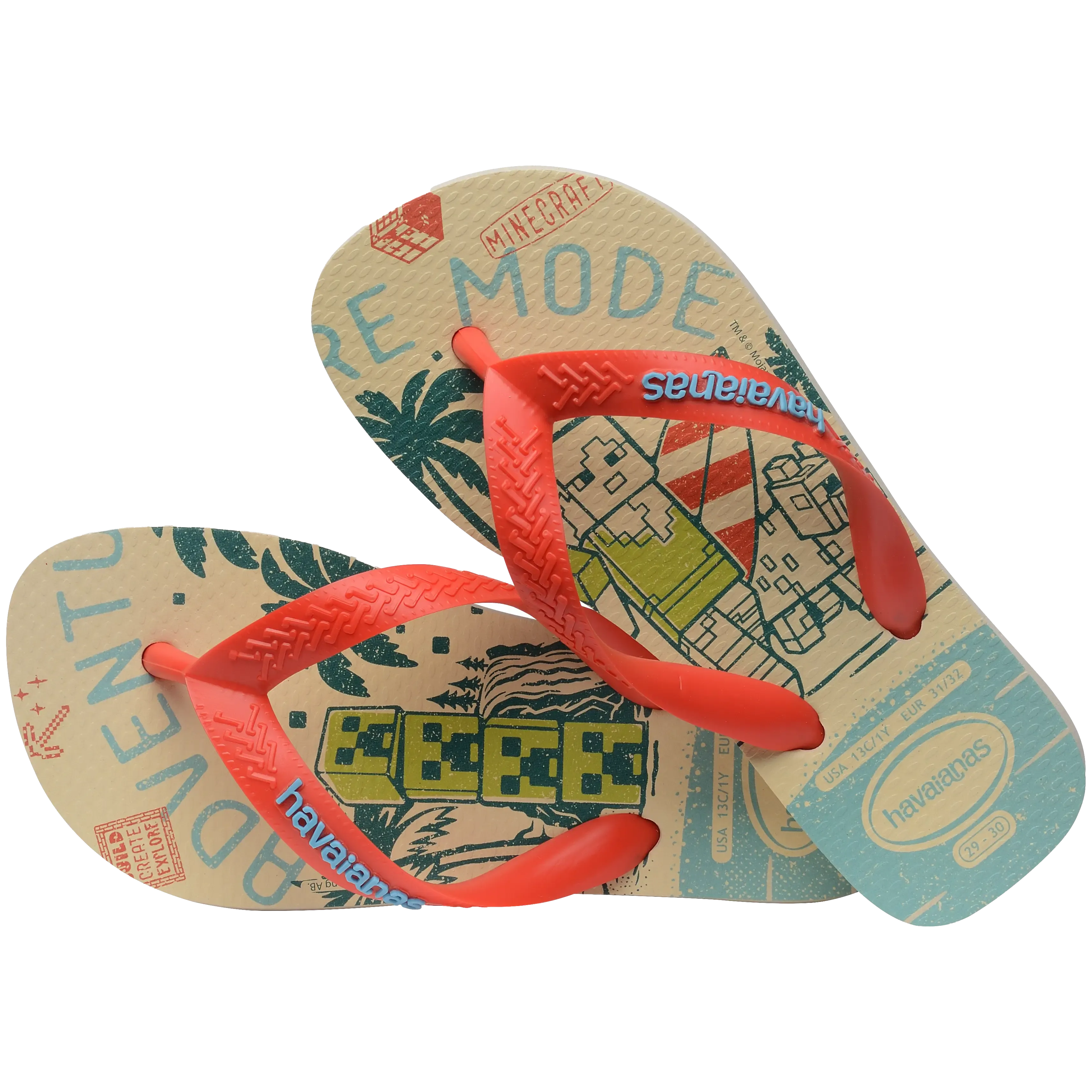 Boys Minecraft Flip Flops in Beige & Orange