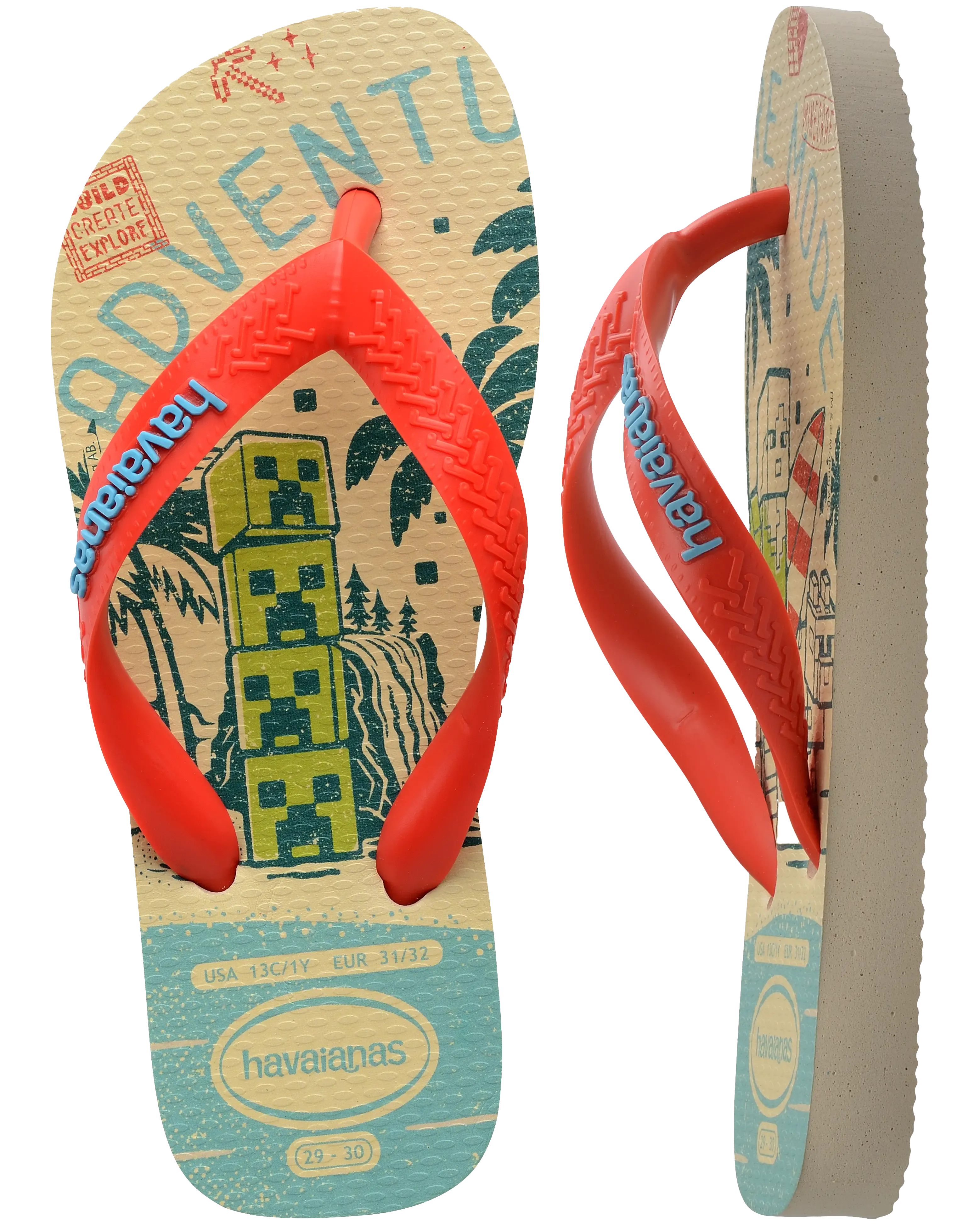 Boys Minecraft Flip Flops in Beige & Orange