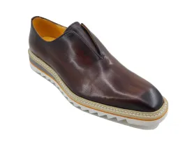 Brown Carrucci Men's Shoes Laceless Slip-On Loafer with Contrast Color Style No: KS550-08