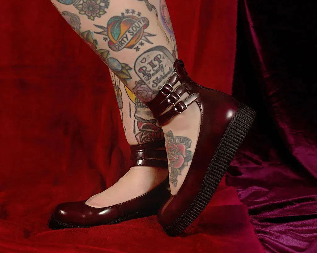 Burgundy Rub-Off 3-Strap Mary Jane