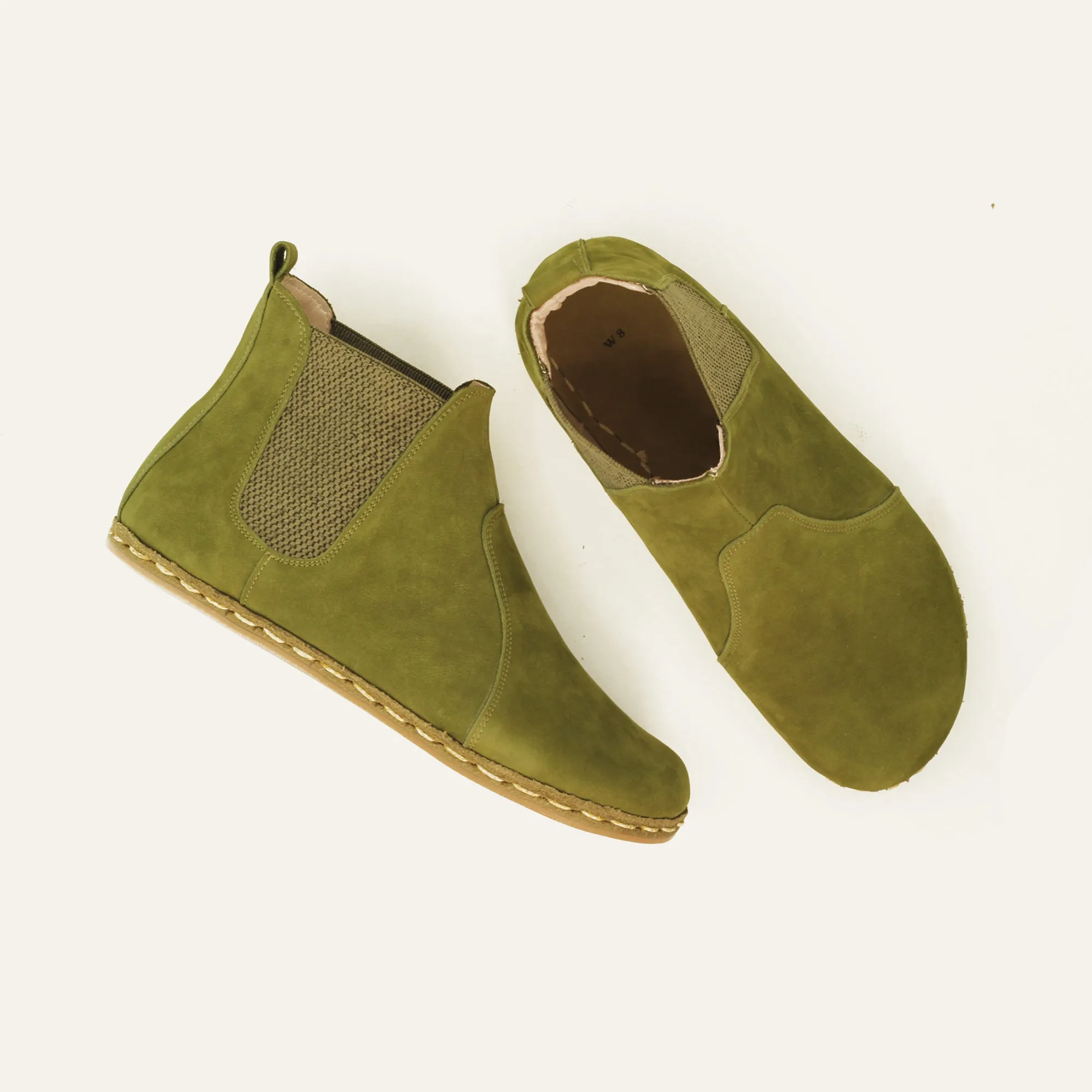 Chelsea Barefoot Boots Nubuck Green Handmade Men's