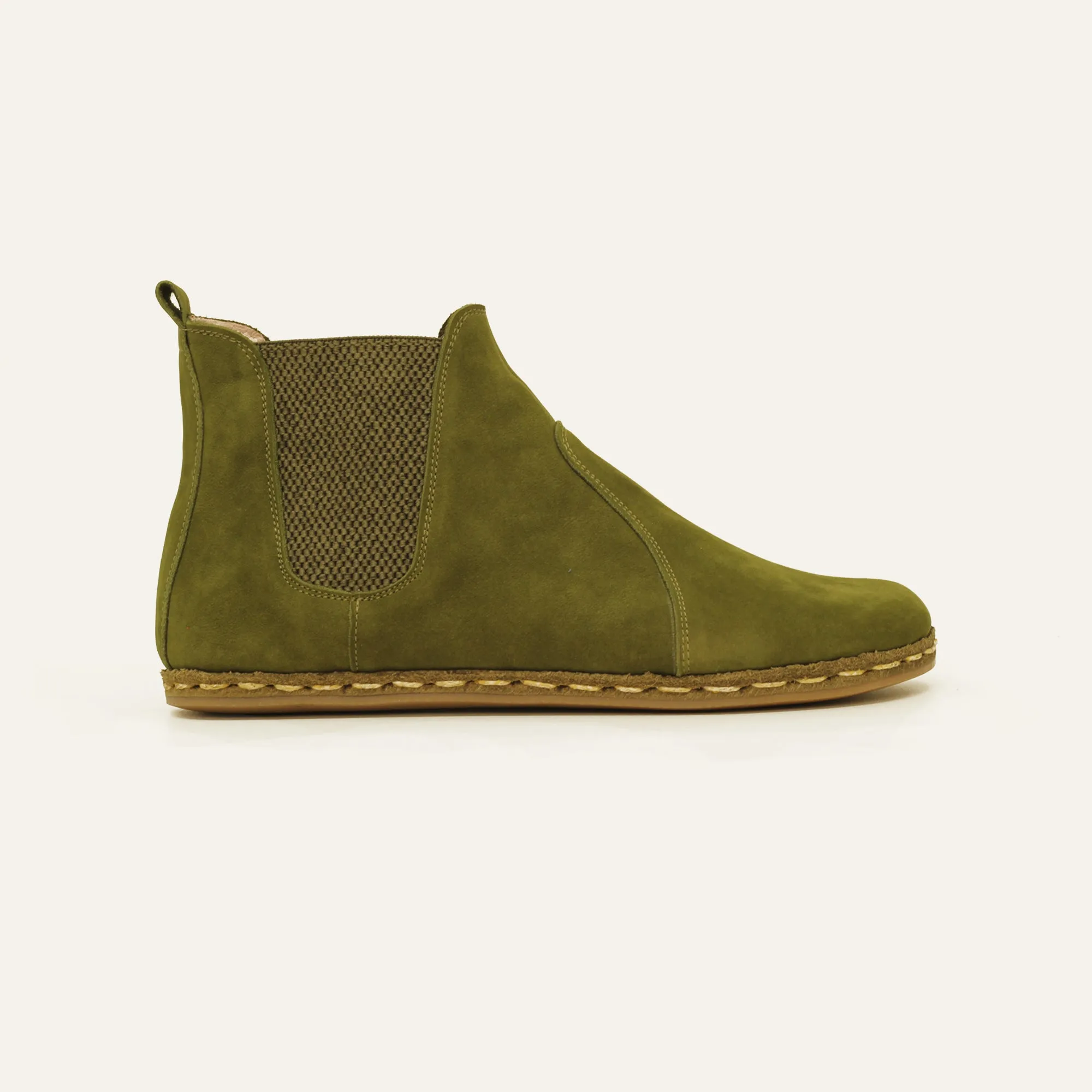 Chelsea Barefoot Boots Nubuck Green Handmade Men's