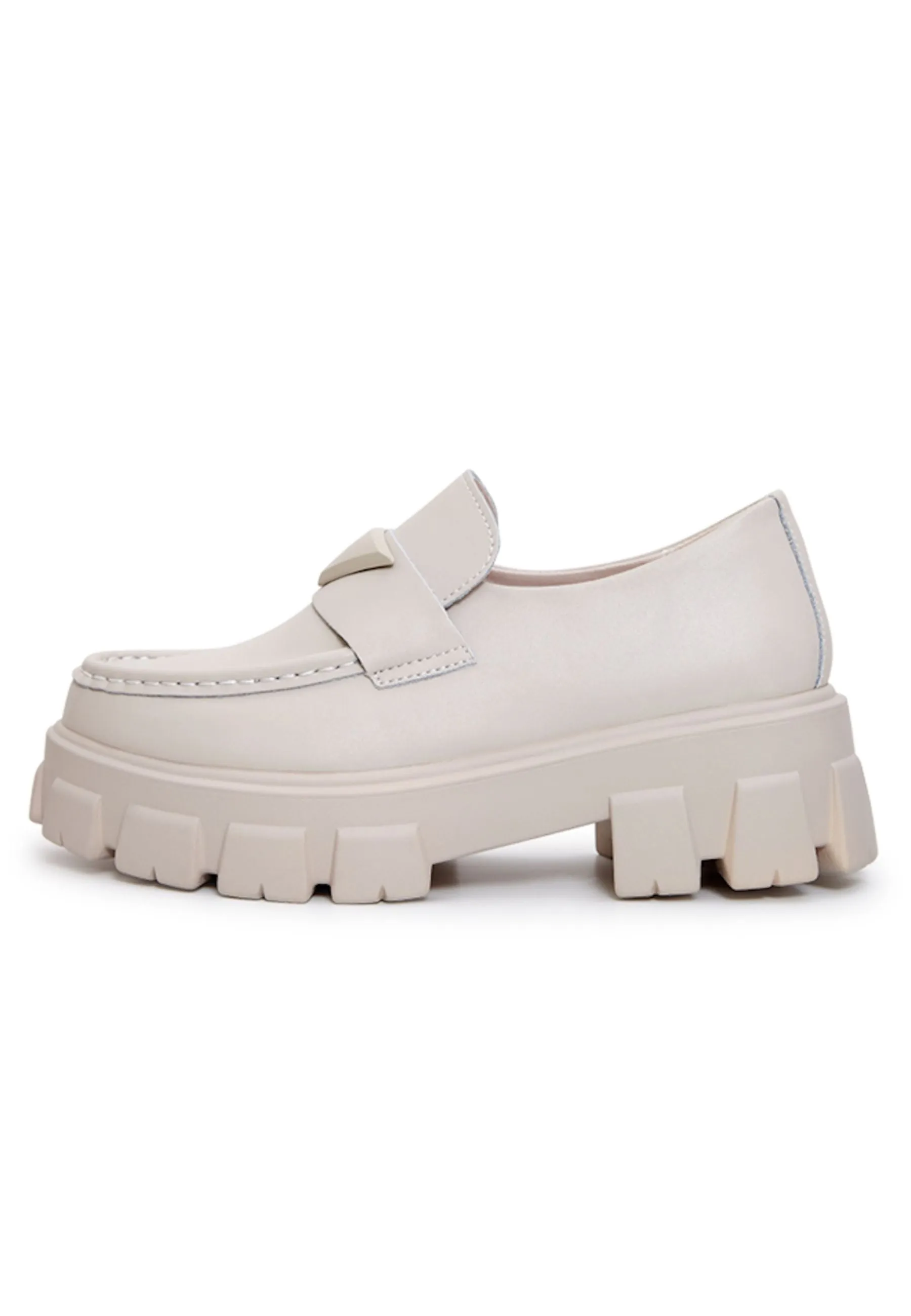 Chunky Leather Platform Loafers - Beige