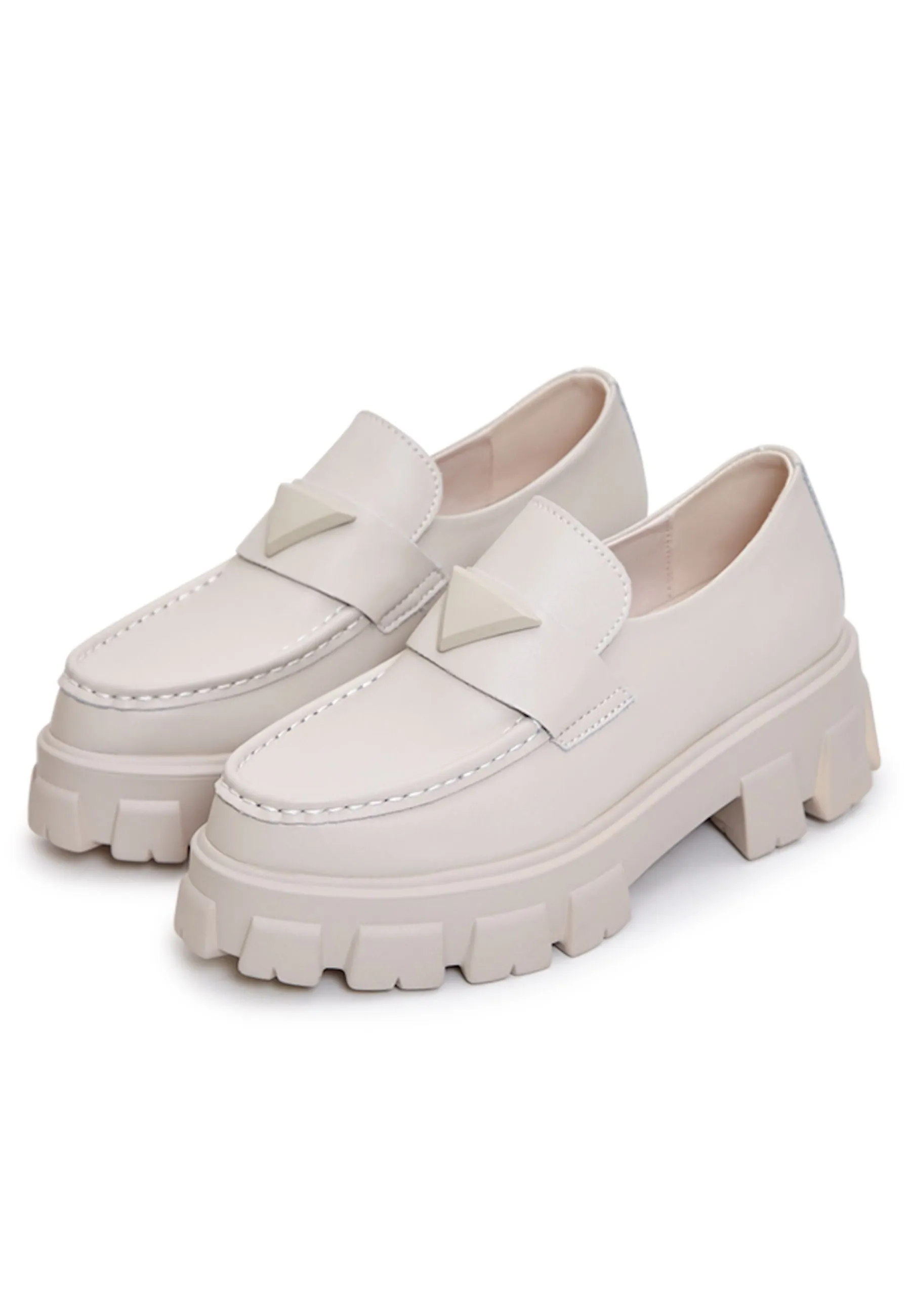 Chunky Leather Platform Loafers - Beige