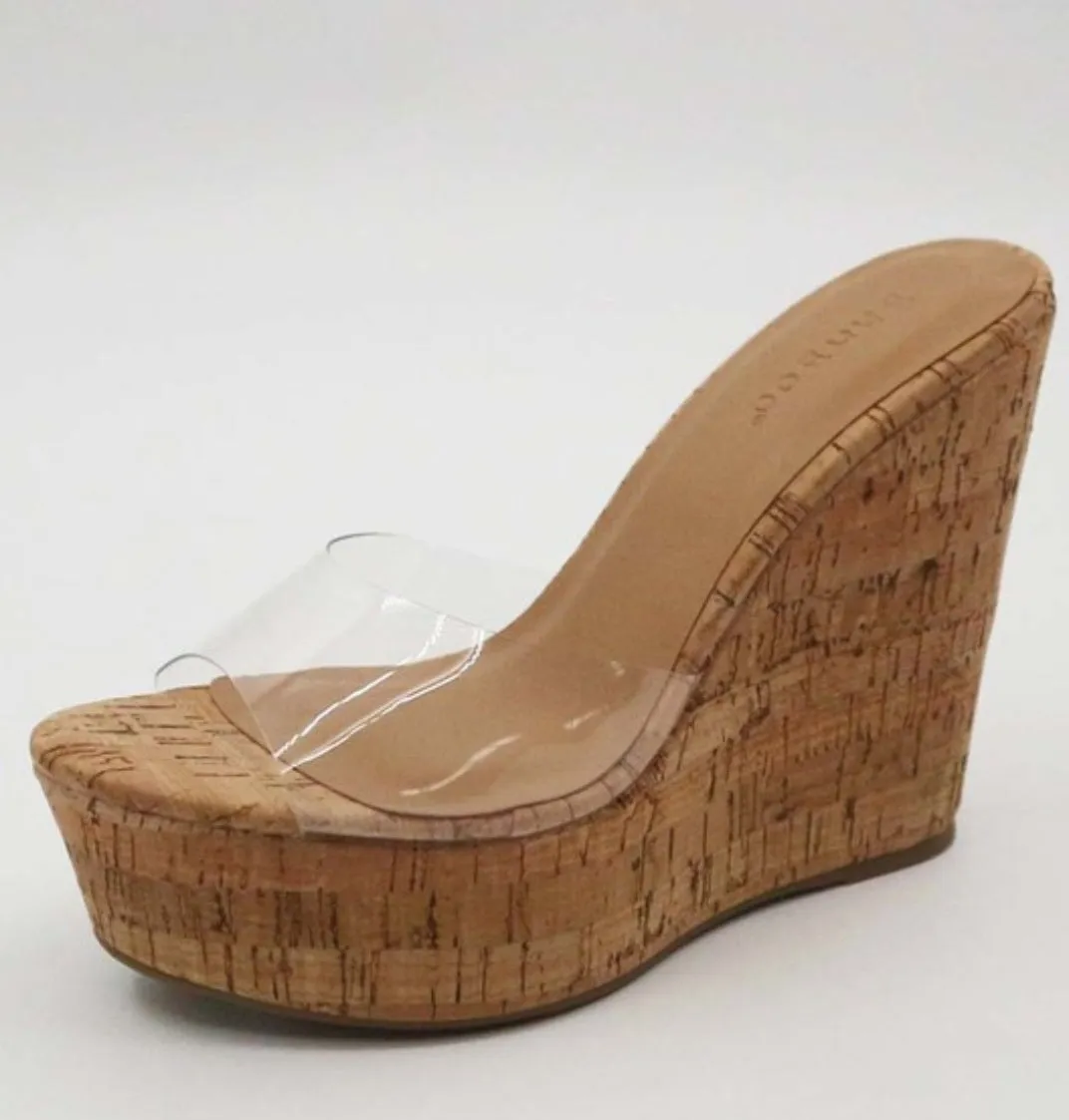 Clear Natural Cork Platform Wedges