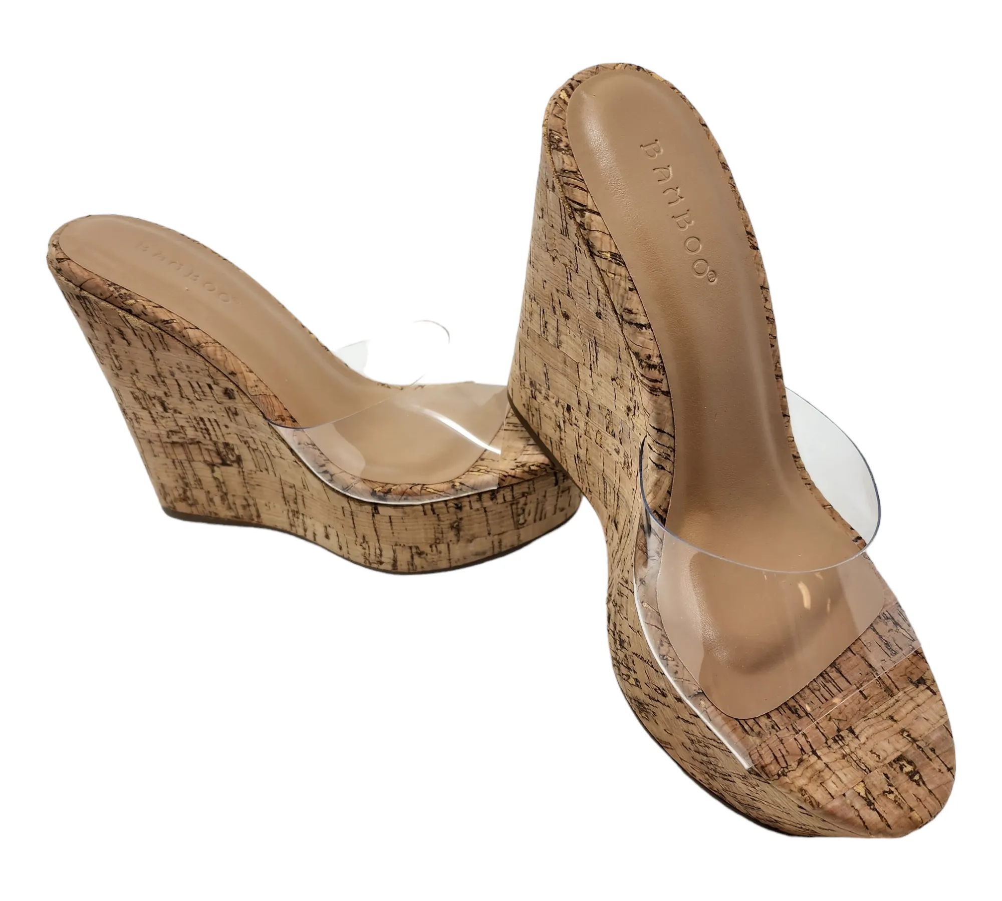 Clear Natural Cork Platform Wedges