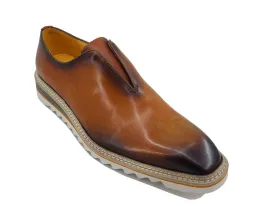 Cognac Carrucci Men's Shoes Laceless Slip-On Loafer with Contrast Color Style No: K55S0-08