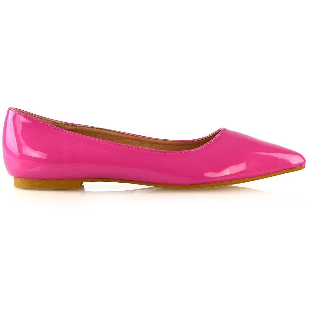 Cordelia Pointed Toe Flat Heel Ballerina Pump Shoes in Cherry Red Patent