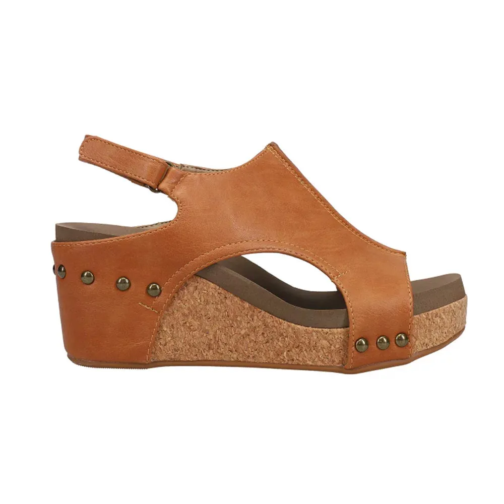 Corkys Women's Carley Wedge Sandal - Cognac Smooth 30-5316