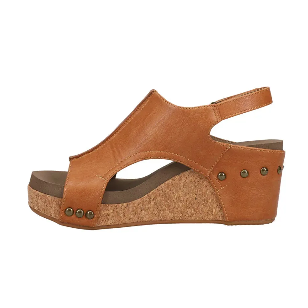 Corkys Women's Carley Wedge Sandal - Cognac Smooth 30-5316