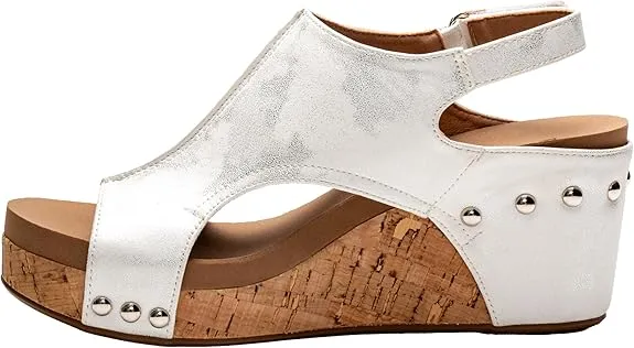 Corkys Women's Carley Wedge Sandal - White Metallic 30-5316