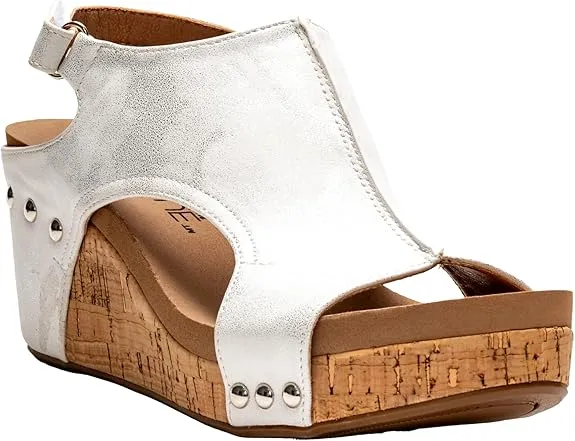 Corkys Women's Carley Wedge Sandal - White Metallic 30-5316