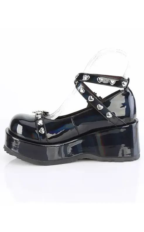 CUBBY-25 Black Holo Patent Mary Janes