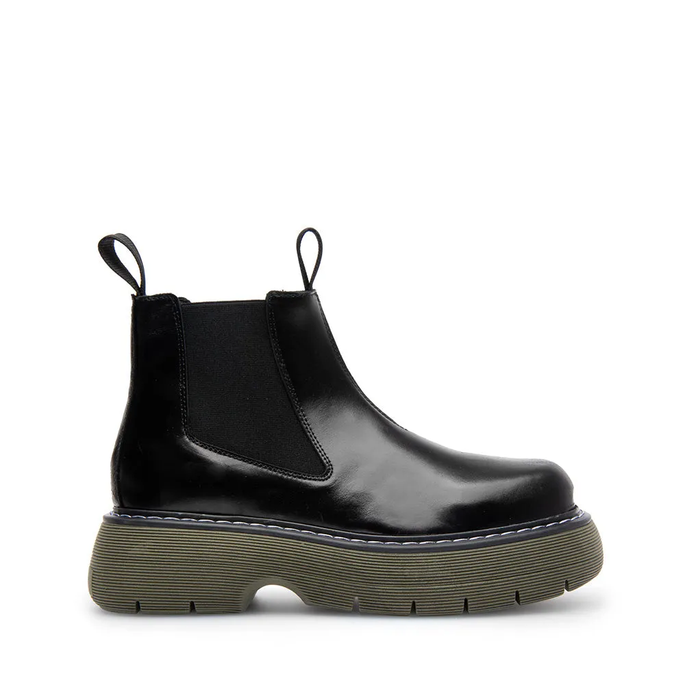 Ella Black Green Leather Chelsea Boots