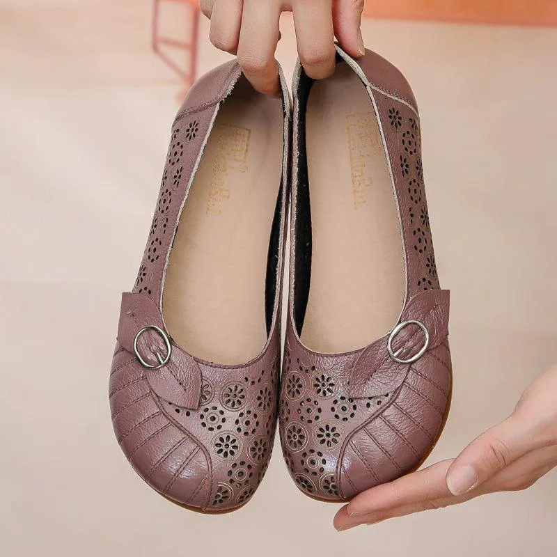 Flat Leather Hollow Loafers Women's Casual Shoes GRCL0235