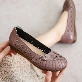 Flat Leather Hollow Loafers Women's Casual Shoes GRCL0235