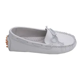 Girls White Bow Leather Moccasin 8 Toddler-4 Kids