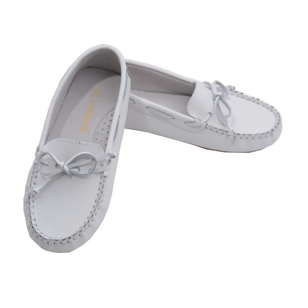 Girls White Bow Leather Moccasin 8 Toddler-4 Kids