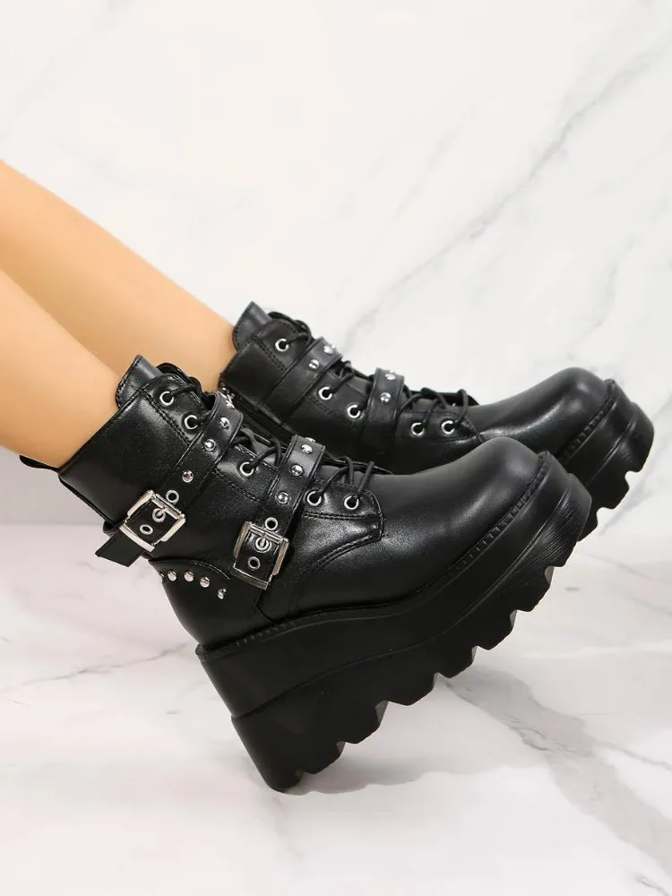 Grunge Belted Platform Boots