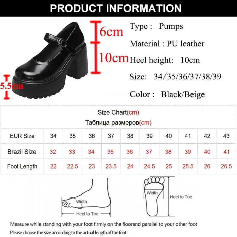 Hnzxzm 2024 New Chunky Platform Mary Jane Shoes Women Patent Leather High Heels Pumps Woman Sweet Thick Heel Party Shoes Female