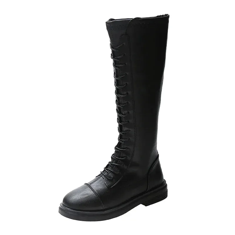 Hnzxzm Thick-soled Stretch Leather High Boots New Motorcycle Boots Women 2024 Autumn and Winter Long Boots Chelsea Women's Autumn Shoes