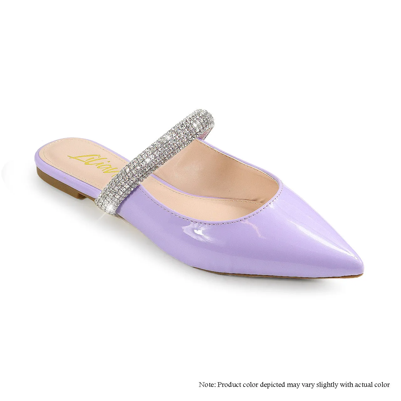 IVY-66 POINTED MULE W/ TUBULAR RHINESTONE STRAP -LAVENDER