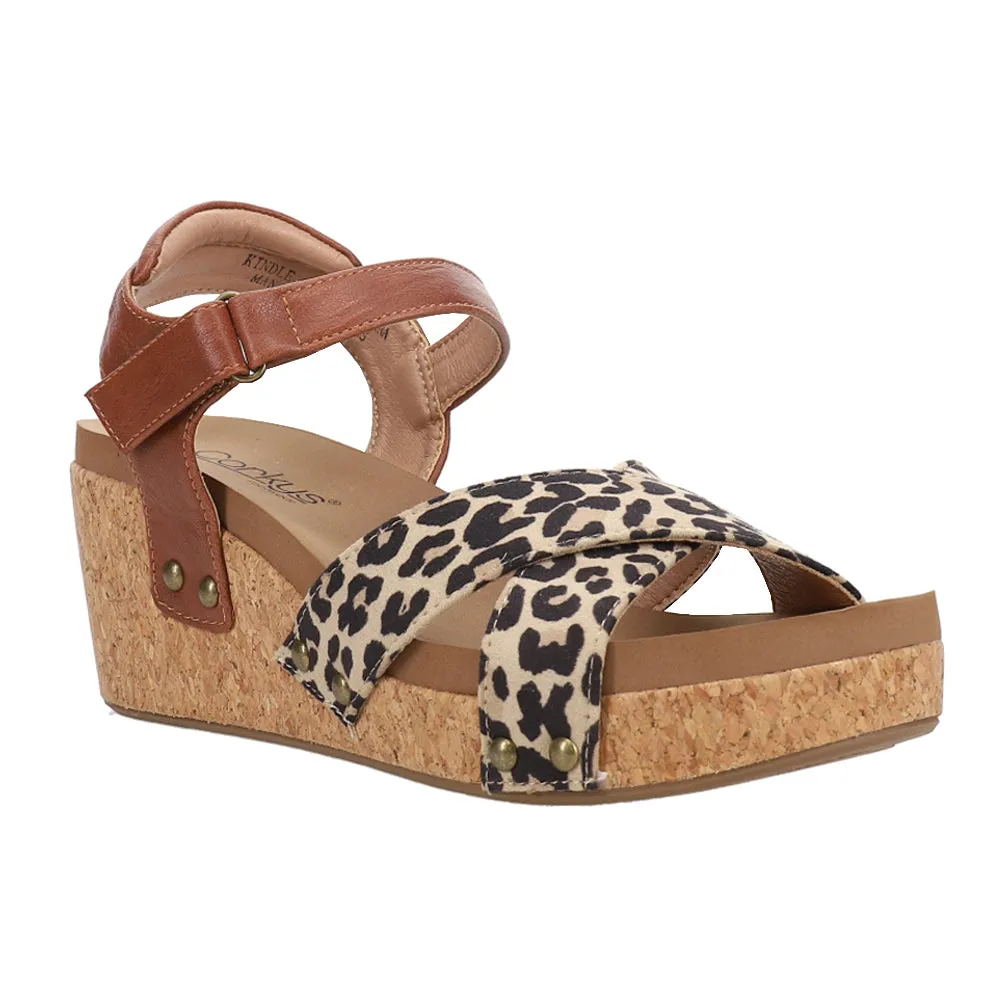 Kindle Leopard Print Ankle Strap Wedge Sandals