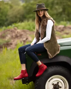 Ladies Chelsea Boot in Red leather - Style Merlin last few pairs