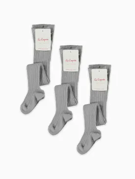 Light Grey Melange Ribbed Kids Tights Set