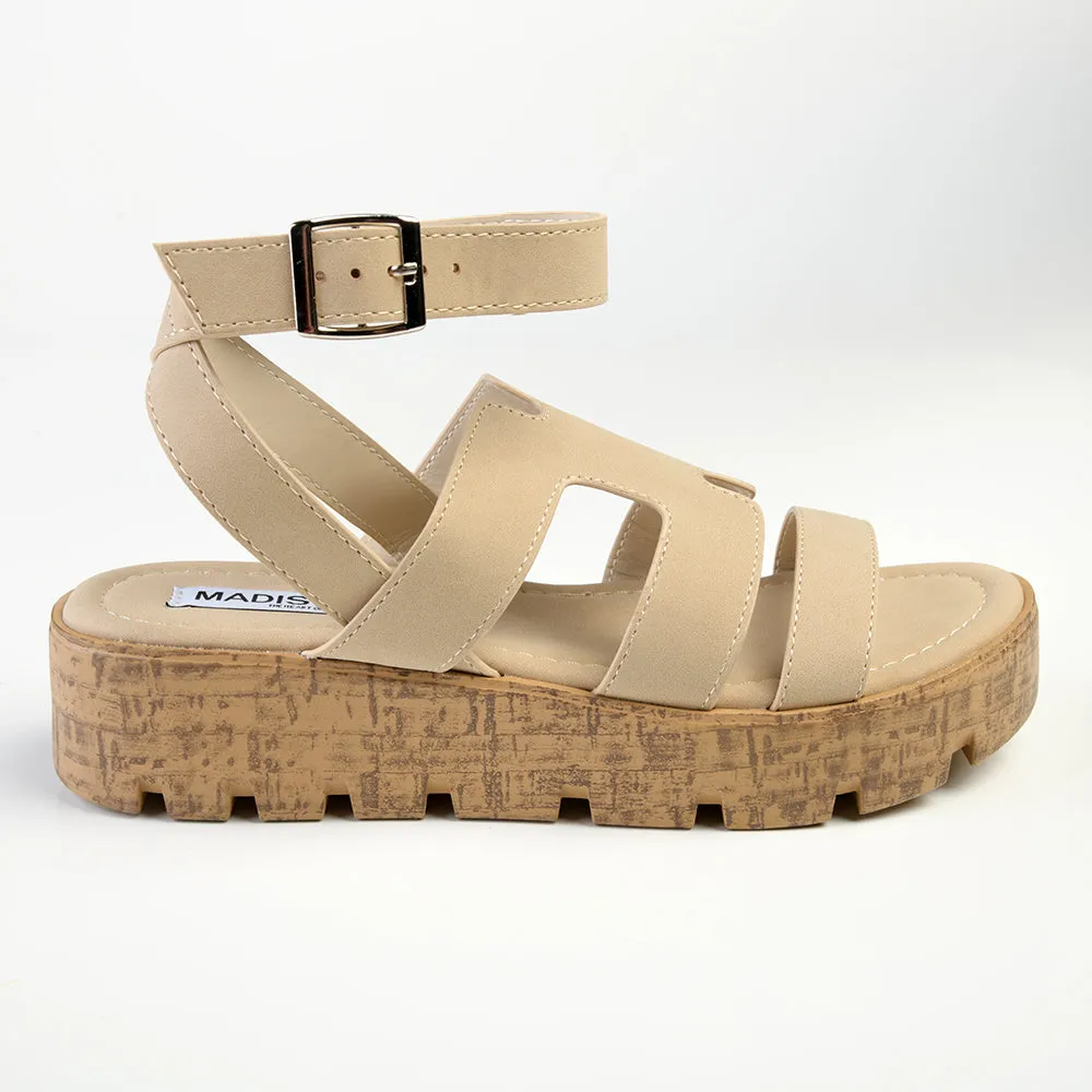 Madison Jeanmarie H Bar Cork Wedge - Taupe