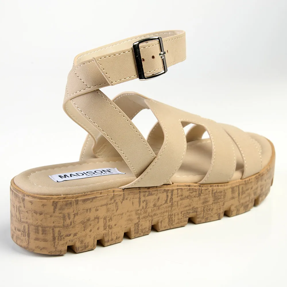 Madison Jeanmarie H Bar Cork Wedge - Taupe