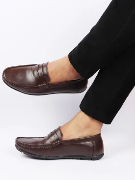 Men Brown Slip On Hand Stitched Driving Loafers Casual Shoes