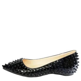 Merendy Jana Pointed Slip On Black Leather embellished ballet flats