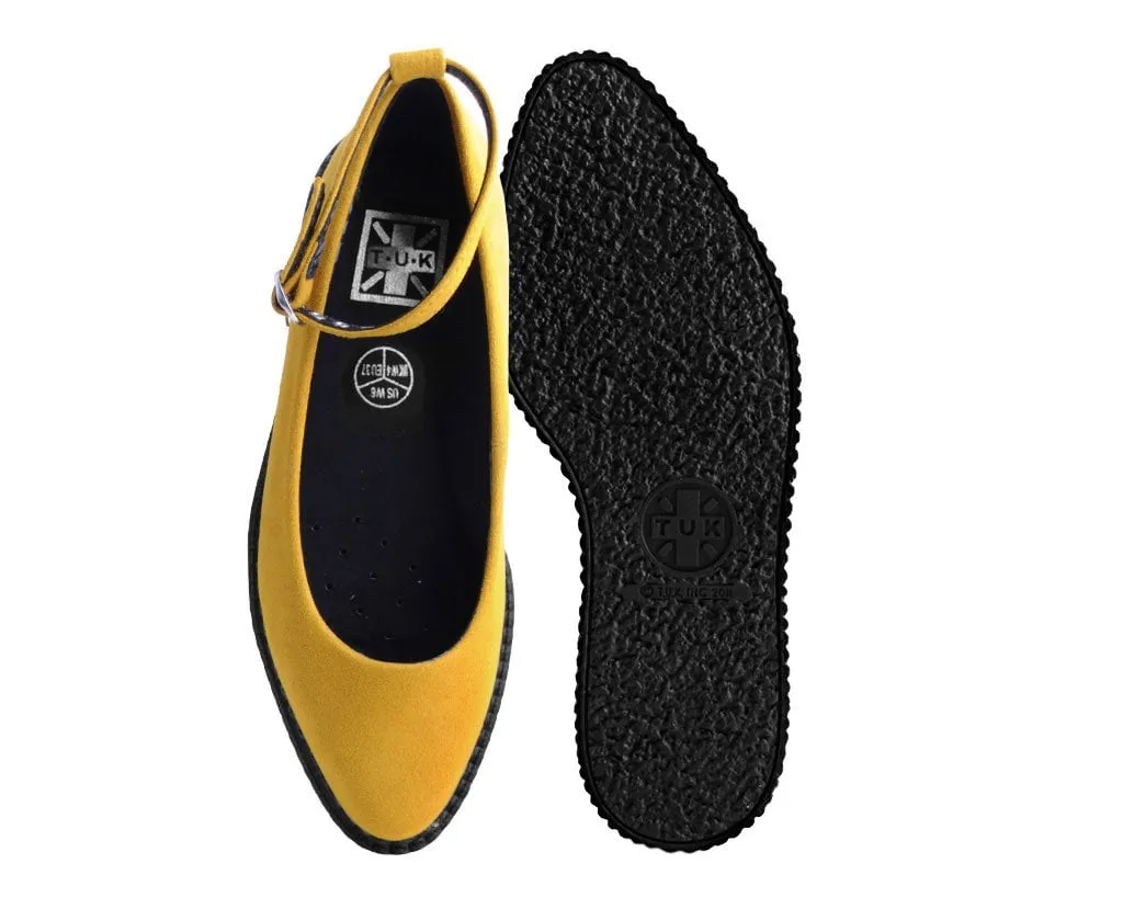 Mustard Faux Suede Pointed Ballet Ankle Strap Creeper