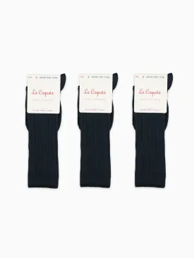 Navy Blue Ribbed Knee High Kids Socks Set