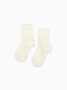 Off White Ribbed Short Kids Socks